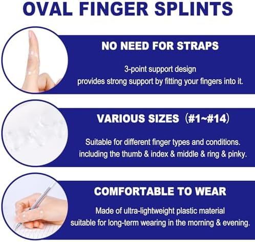 RonJea 10Pcs Clear Oval Finger Splints & Sleeves Kit (Size 4,5,6,7,8,9)