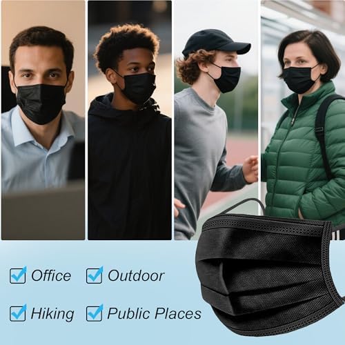 LEMENT 100 Pcs Disposable Face Masks,3 Ply Face Masks Black Disposable Mask