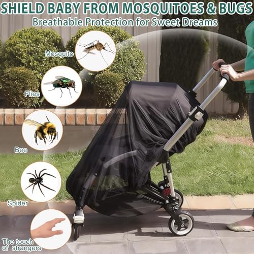 Sysmie 2 Pack Baby Stroller Mosquito Net, Durable Mesh Protection, Black