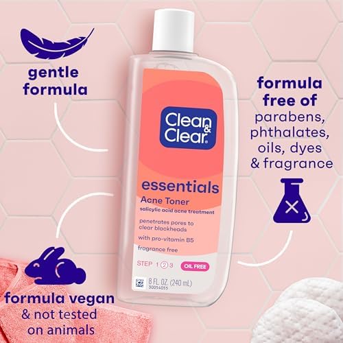 Clean & Clear Essentials Oil-Free Acne Toner, 2% Salicylic Acid, 8 fl oz