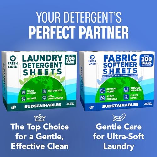 Sudstainables Fabric Softener Sheets for Washer, Fresh Linen, 200 Loads