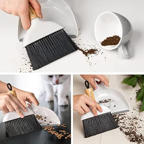 MR.SIGA Mini Dustpan and Brush Set, Bamboo Handle, White, 1 Set