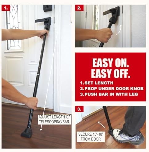 Securityman 2-in-1 Door Security Bar & Sliding Patio Door Security Bar - Constructed of High Grade Iron - Black