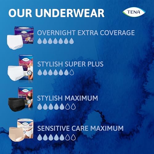 TENA Stylish White Super Plus Incontinence Underwear Women, L 37-50in 64 ct
