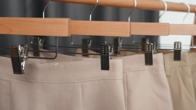 Amazon Basics Durable Wooden Pants and Skirt Hangers with Clips, Closet Organizer, White, 10-Pack
