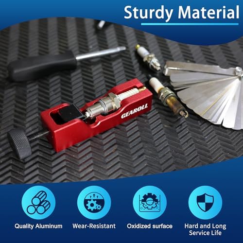 Spark Plug Gap Tool with 32 Blade Steel Feeler Gauge, Spark Plug Gapping Tool for Most 10mm 12mm 14mm 16mm Thread Spark Plugs, Red