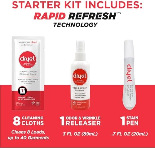 Dryel At-Home Dry Cleaner, Stain & Wrinkle Remover for Delicates, 8 Loads