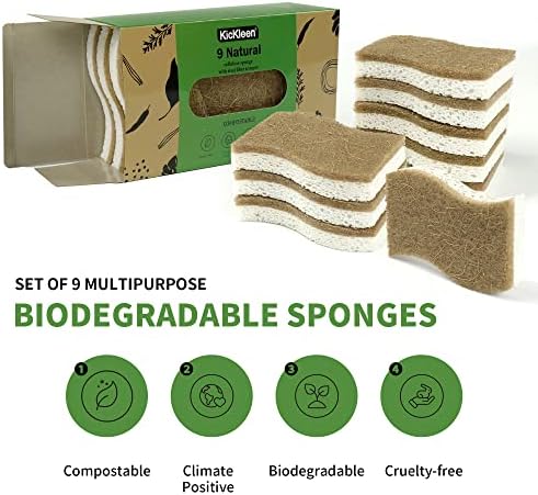 9 Pack Biodegradable Natural Kitchen Sponge Dish Sponges