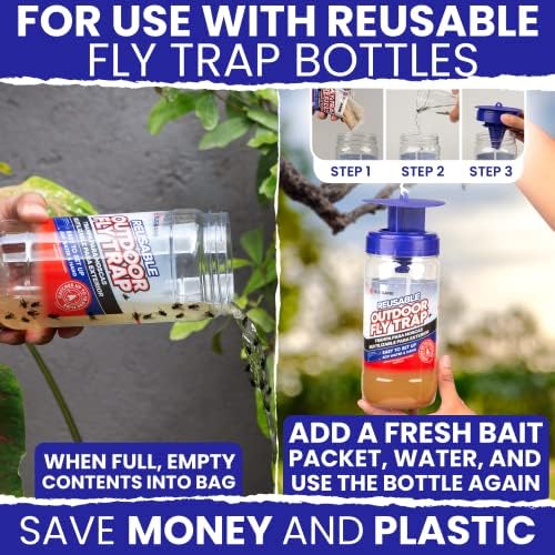 Fly Bait Fly Trap Refill Packets 6x1oz. Non Toxic Dissolvable Granules Work with All Reusable Flies Traps Outdoors Attractant. Flies Trap Bait Magnet Ranch Flytrap Outdoors. Cebo para Moscas