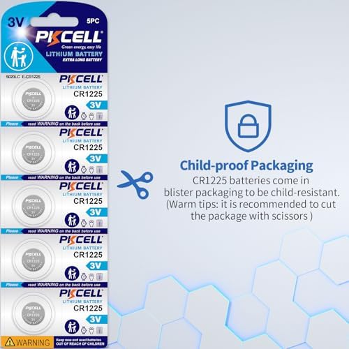 PKCELL 5-Pack CR1225 Battery CR1225 3V Lithium Battery