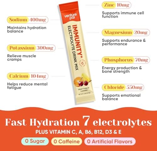 Venture Pal Sugar Free Hydration Packets+Immune-Liquid Daily IV Drink Mix