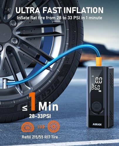 JUSUOX Tire Inflator Portable Air Compressor, Dual Power Air Pump