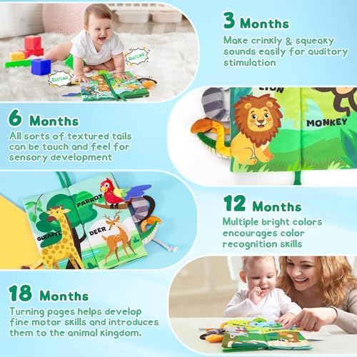 BBWOO Soft Baby Book Toy, Touch and Feel Sensory Crinkle Book with Teether