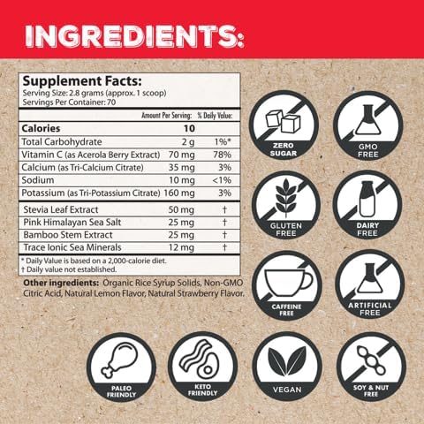 Superieur Sea Mineral Electrolyte Powder, Strawberry Lemon, 70 Servings
