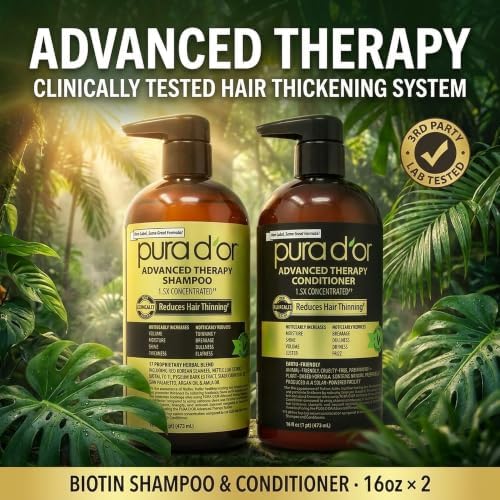 PURA D'OR Advanced Therapy Biotin Shampoo & Conditioner Set, 16oz x2