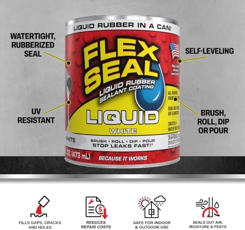 Flex Seal Liquid Rubber Sealant Coating, Waterproof, White, 16 oz