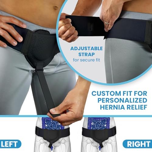 Everyday Medical Inguinal Hernia Belt for Men & Women - Post Surgery Groin Hernia Truss for Left/Right Side, Adjustable Inguinal Hernia Support Belt w/Compression Pad - Black, S/M