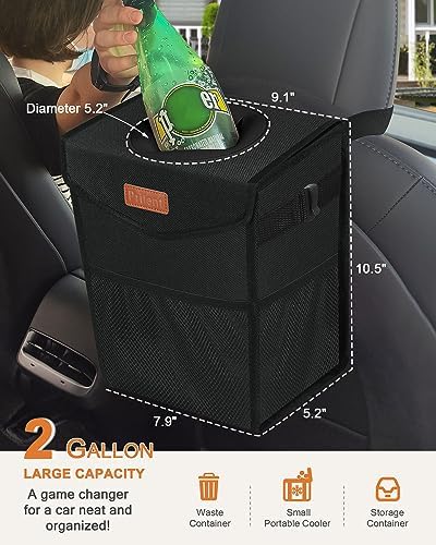 Pritent Car Trash Can with Lid Leakproof Car Garbage Bag Vehicle Trash Bin