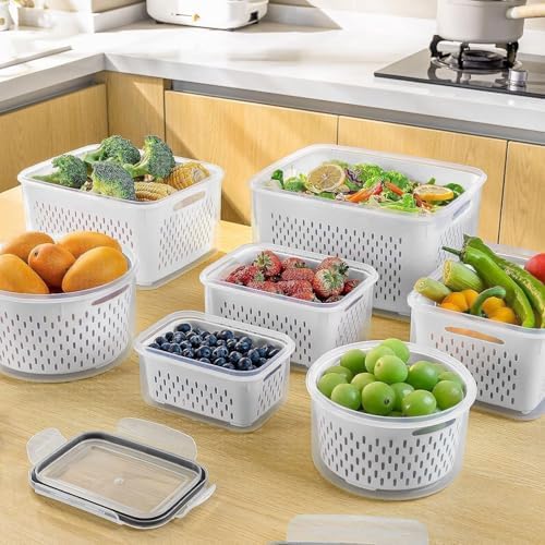 8 PCS Fruit Storage Containers for Fridge, Leakproof Produce Containers
