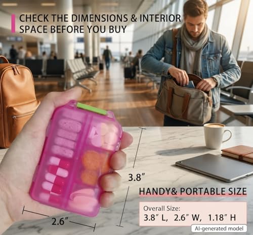 Pill Organizer with 161 Medicine Labels, Daily Travel Pill Case (Pink)
