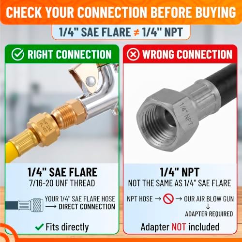Air Nozzle Blow Gun for Compressor, 1/4 In Stainless Steel HVAC Tool