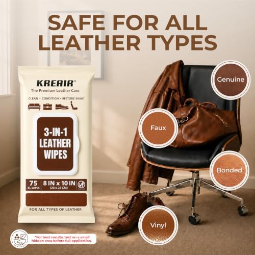 3in1 Leather Cleaner Wipes 75 Count, XL 8 x 10 in