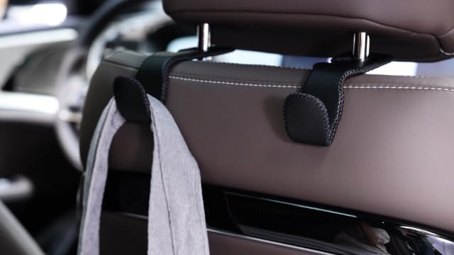Headrest Hooks for Car, Back Seat Organizer Black Leather Hanger Holder Hook, for Hanging Purses and Bags and Coats, Pack of 2