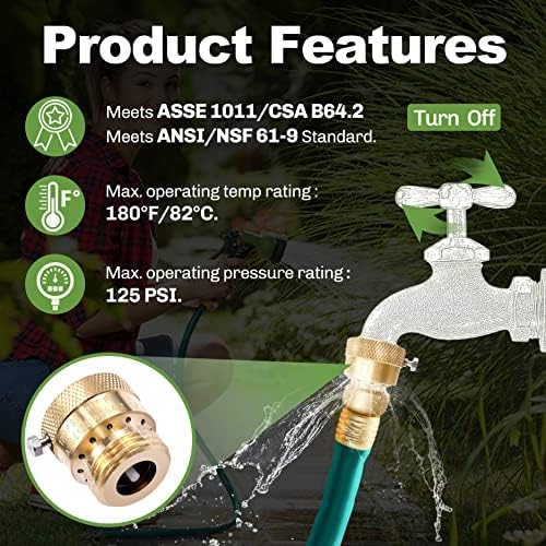 2 Pack Brass 3/4" Inch GHT Hose Bibb Backflow Preventer Vacuum Breaker