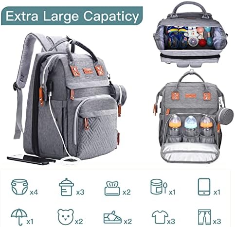 ISMGN Diaper Bag Backpack with Changing Station, Baby Bag for Mom, Grey