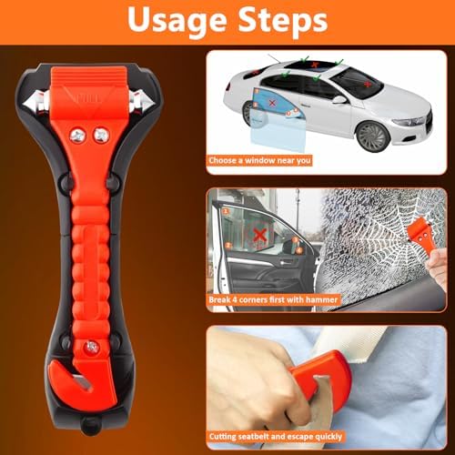 BFXM Car Window Breaker Hammer and Seat Belt Cutter 2-in-1, 2 Packs