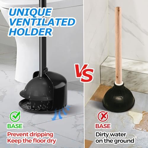 FORASTO Toilet Plunger with Holder - Heavy Duty Bathroom Cleaning Tools