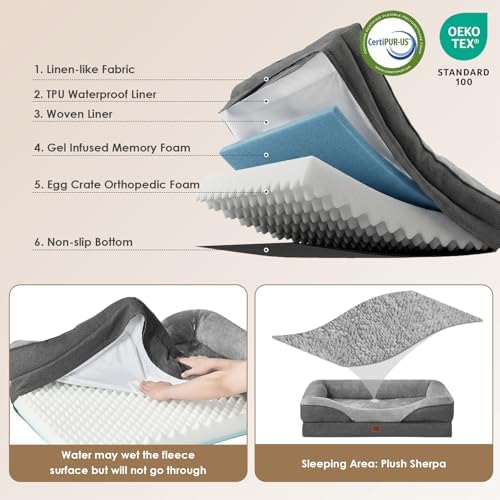 EHEYCIGA Orthopedic XL Dog Bed for Large Dog, Memory Foam Dog Couch, Grey