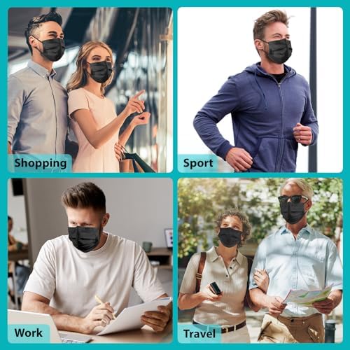 ZTANPS 50PCS Disposable Face Masks, Black Masks, 3 Layer Protection Black Disposable Face Masks