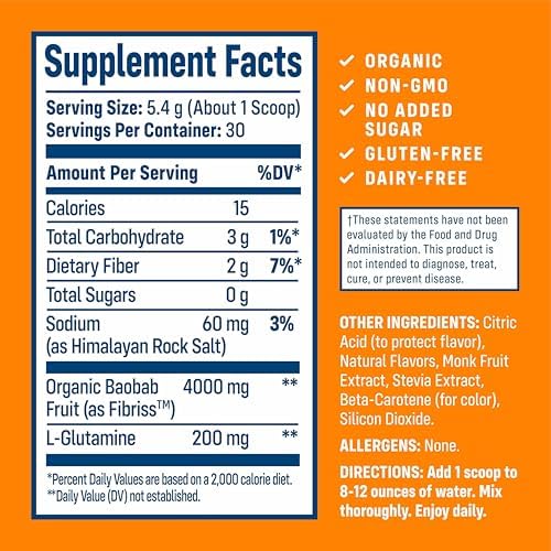 NativePath Baobab Prebiotic Fiber, Orange, Sugar-Free, 30 Servings