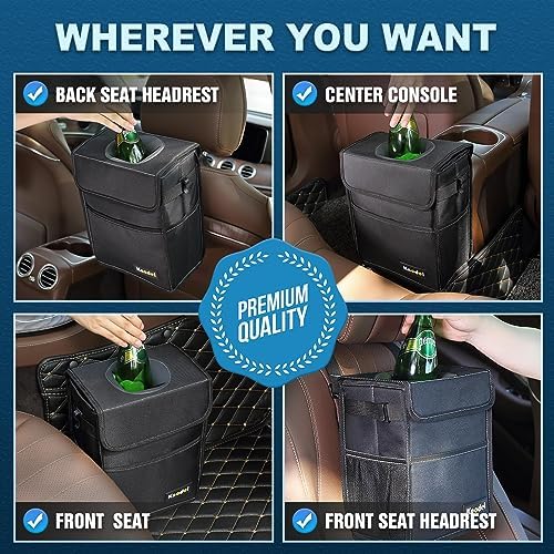 K KNODEL 2 Gallon Black Leak-Proof Waterproof Car Trash Can with Lid
