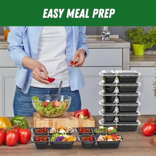 Dealusy 50 Pack 28 oz Meal Prep Containers with Lids 2-Compartment, Black