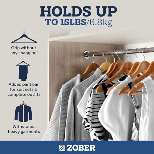 Zober Wooden Hangers 20 Pack, Heavy Duty Clothes Hangers, Non Slip, Natural