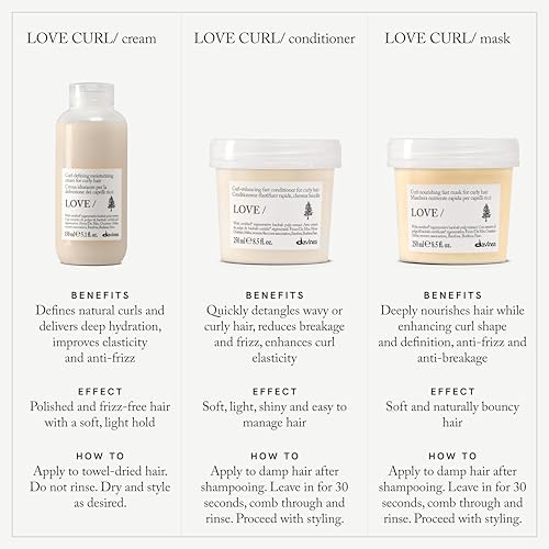 Davines LOVE/Curl Conditioner, Elasticizing & Taming Formula for Wavy or Curly Hair - Protein-Rich Treatment Enhances Volume, Softness & Control - Weightless Hydration for Defined Curls