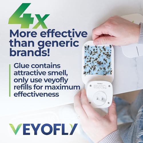 VEYOFLY Fruit Fly Traps Indoor Plug-in UV, Gnat Trap, 2 Device + 4 Refills