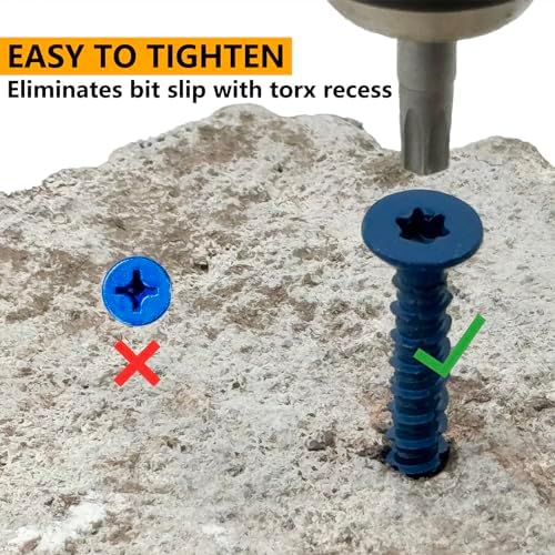 3/16" x 1-1/4" Concrete Screws, Anchoring to Masonry, Brick, Block, Cement or Stucco, 30PCS