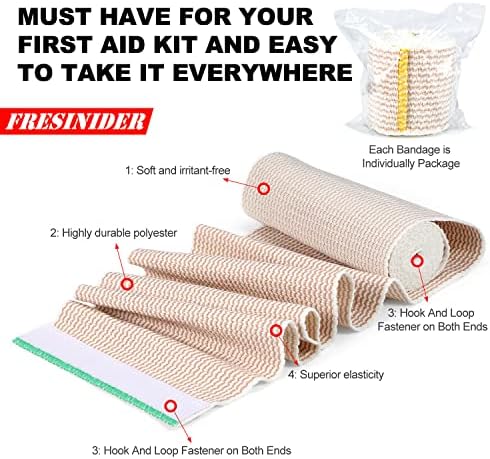 FRESINIDER Premium Elastic Bandage Wrap 4 Inch, 6 Pack, Hook and Loop