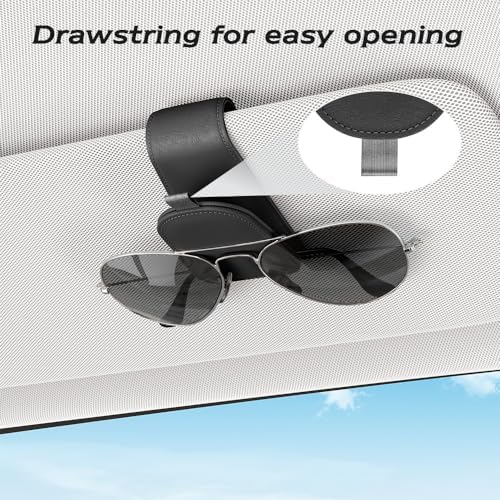 Sotfamily Magnetic Sunglass Holder for Car Visor, 2 Packs, Faux Leather