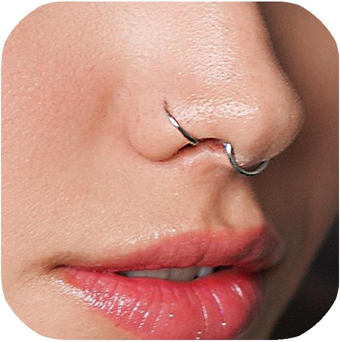 LUCKYJEWUS Small Thin Gold or Sterling Silver Nose Ring Hoop for Women, Tiny Nose Piercing jewelry
