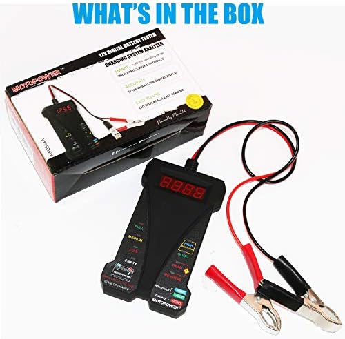 MOTOPOWER MP0514A 12V Digital Car Battery Tester Voltmeter and Charging System Analyzer with LCD Display and LED Indication - Black Rubber Paint
