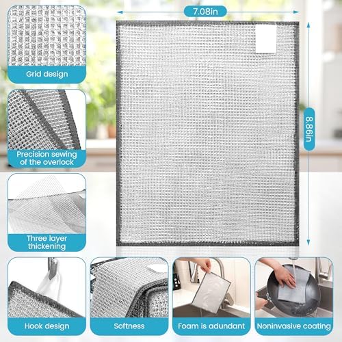 Forggon Non Scratch Wire Dishcloth,New Upgrade 3-Layer,12pcs,7.08"X8.86"