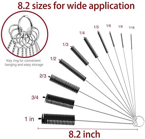 Long Straw Brush, Nylon Pipe Tube Cleaner 8.2-ihch 10 Different Diameters Set of 10
