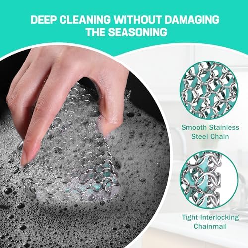 HAUSHOF Cast Iron Scrubber, Chainmail Scrubber Cast Iron Cleaner