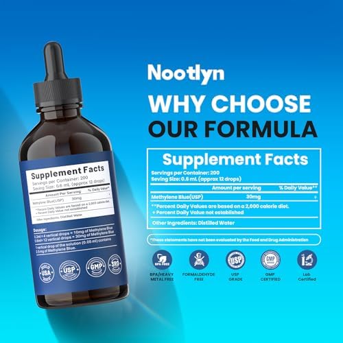 Methylene Blue Drops 5%, 99.99% Purity USP Pharmaceutical Grade Solution for Humans, No Formaldehyde & No Alcohol, 4.06 OZ FL
