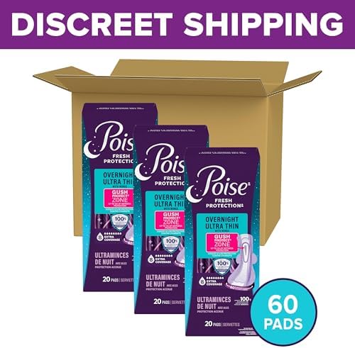 Poise Ultra Thin Incontinence Pads for Women, 8 Drop, Wings, Long, 60 ct