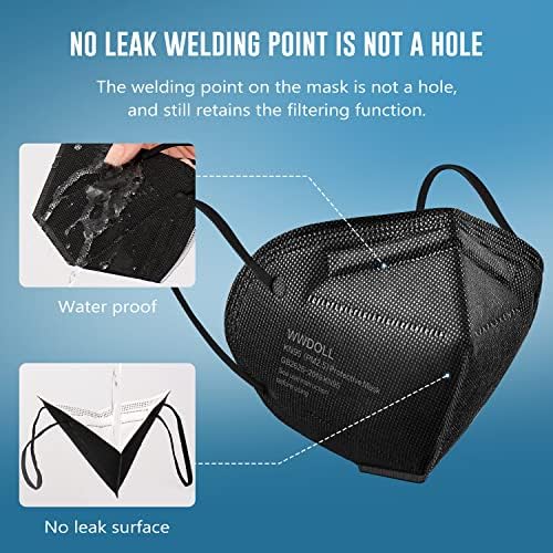 WWDOLL KN95 Face Masks 50 Pack, 5-Layer Breathable Disposable Respirator Mask for Adult Black